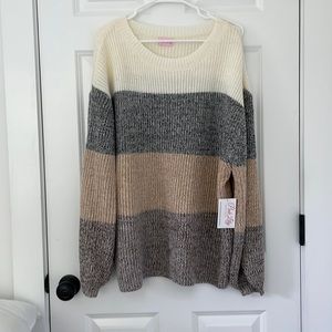 Pink Lily Balloon Sleeve Block Sweater